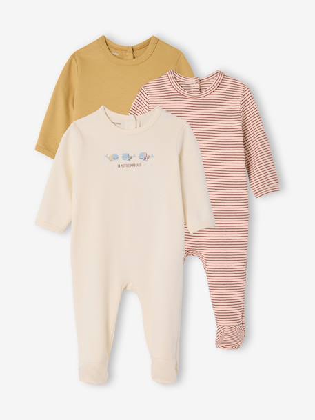 Lot 3 pyjamas bébé en coton bio beige+écru+vert sauge 8 - vertbaudet enfant 