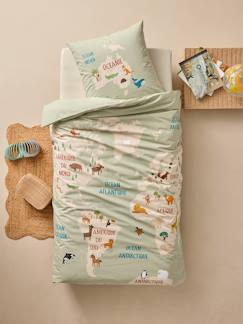Linge de maison et décoration-Linge de lit enfant-Housse de couette-Parure housse de couette et taie d'oreiller TOUR DU MONDE ANIMAUX avec coton recyclé