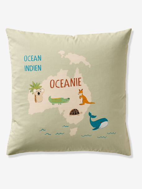 Parure housse de couette et taie d'oreiller TOUR DU MONDE ANIMAUX avec coton recyclé vert sauge 3 - vertbaudet enfant 