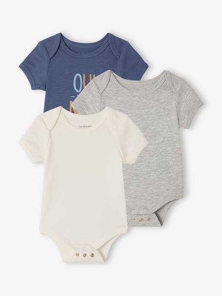 Lot 3 bodies évolutif garçon manches courtes gris chiné 1 - vertbaudet enfant 