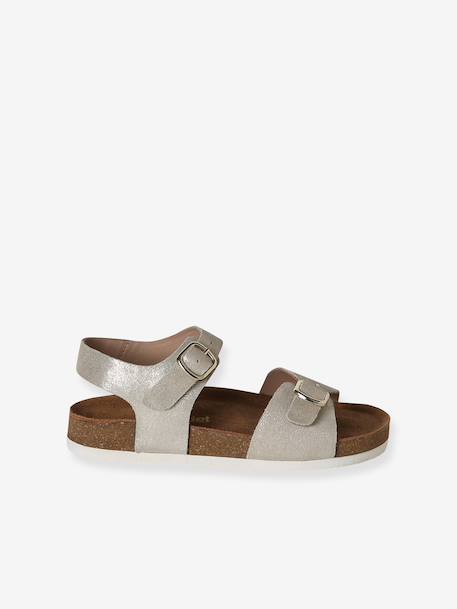 Sandales enfant cuir à doubles boucles or+rose pâle 2 - vertbaudet enfant 