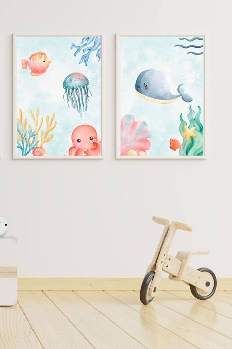 Lot 2 cadres muraux enfant baleine et océan Multi coloured 2 - vertbaudet enfant 