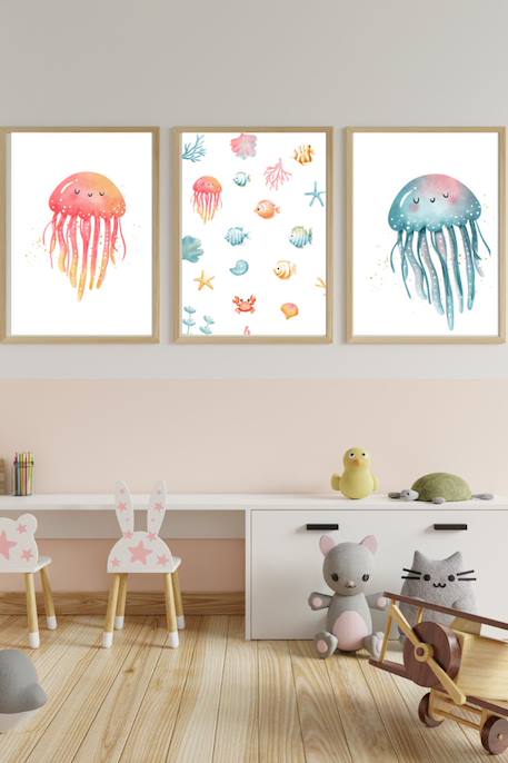 Lot 3 cadres muraux enfant méduses et océan Multi coloured 2 - vertbaudet enfant 