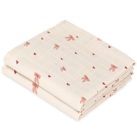 Lot de 2 langes en mousseline bows (70 x 70 cm) Ecru, rose 1 - vertbaudet enfant 