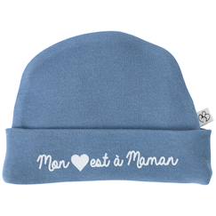 Bonnet de naissance doublé pur coton mon cœur est à maman pierre bleue  - vertbaudet enfant