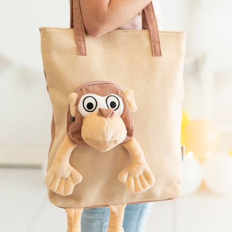 Sac bandoulière singe en coton doux Light brown 2 - vertbaudet enfant 