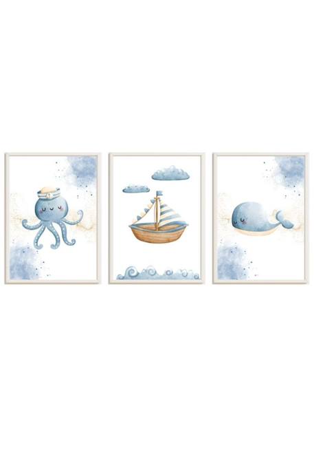 Lot 3 cadres muraux enfant poulpe, bateau et baleine Multi coloured 1 - vertbaudet enfant 