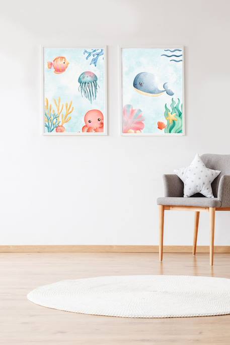 Lot 2 cadres muraux enfant baleine et océan Multi coloured 3 - vertbaudet enfant 