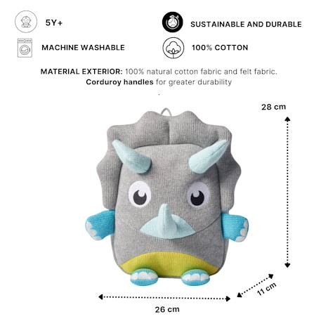 Sac à dos tricératops en coton doux Grey and light blue 6 - vertbaudet enfant 
