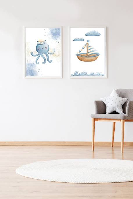 Lot 2 cadres muraux enfant poulpe et bateau Multi coloured 3 - vertbaudet enfant 