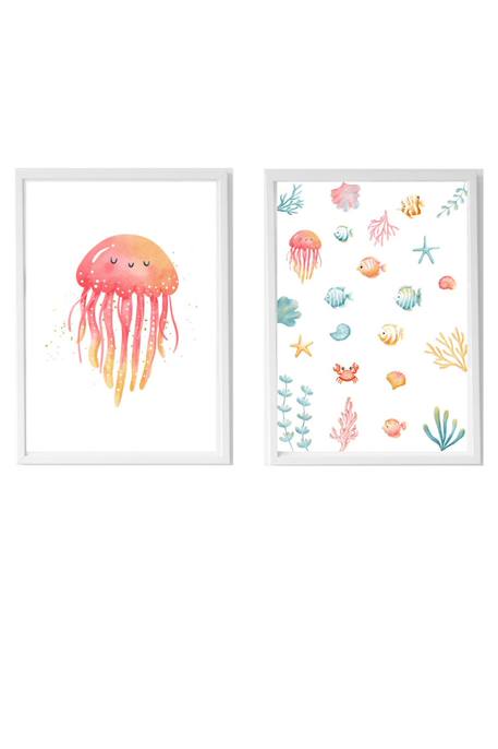 Lot 2 cadres muraux enfant méduse et animaux marins Multi coloured 1 - vertbaudet enfant 