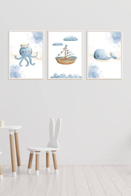 Lot 3 cadres muraux enfant poulpe, bateau et baleine Multi coloured 3 - vertbaudet enfant 