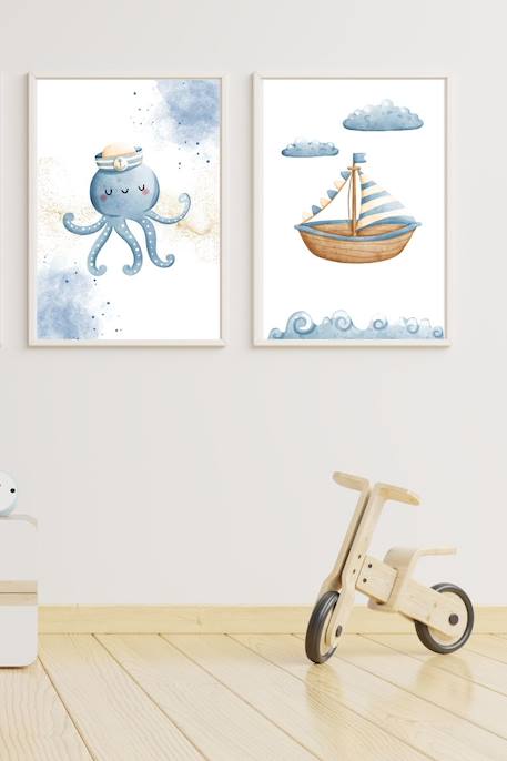 Lot 2 cadres muraux enfant poulpe et bateau Multi coloured 2 - vertbaudet enfant 