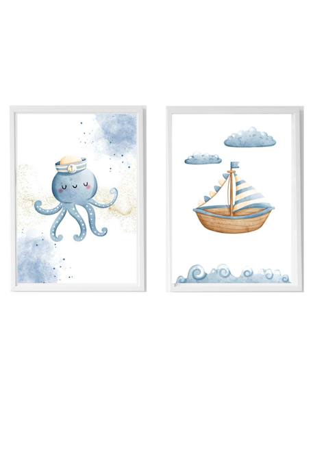 Lot 2 cadres muraux enfant poulpe et bateau Multi coloured 1 - vertbaudet enfant 