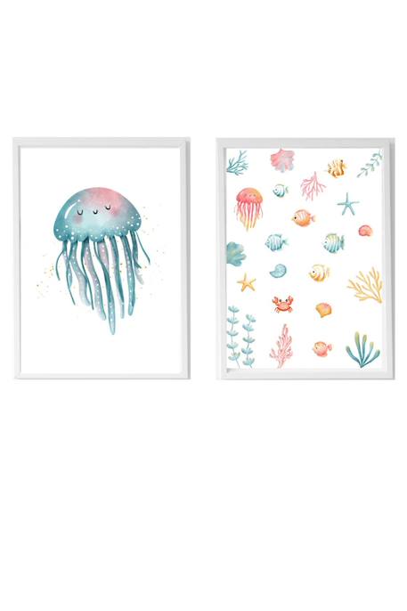 Lot 2 cadres muraux enfant méduse et animaux marins Multi coloured 1 - vertbaudet enfant 