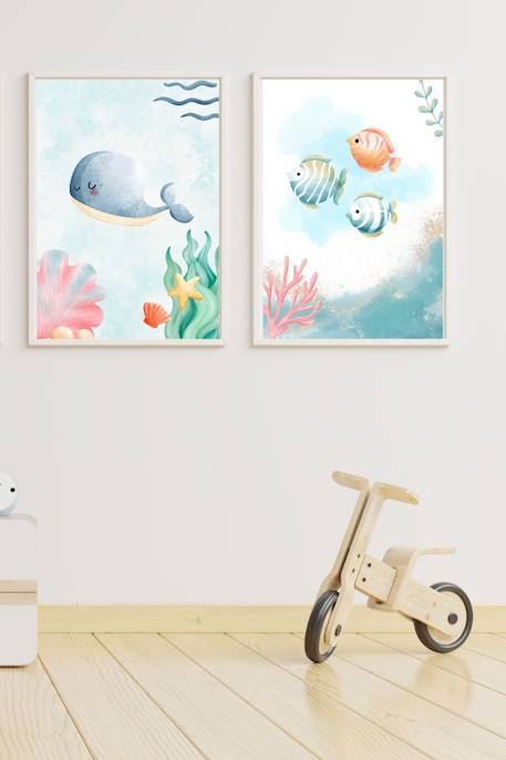 Lot 2 cadres muraux enfant poissons et baleine Multi coloured 2 - vertbaudet enfant 