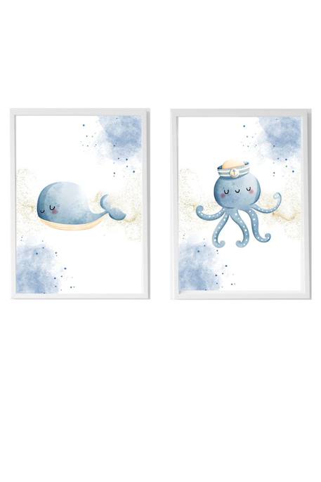 Lot 2 cadres muraux enfant baleine et poulpe Multi coloured 1 - vertbaudet enfant 