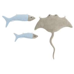 Linge de maison et décoration-Décoration-Lot 3 animaux océan raie + poissons