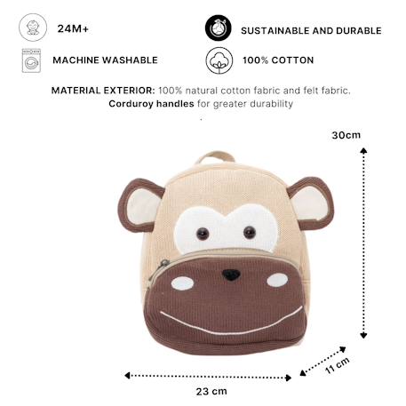Sac à dos chimpanzé en coton doux Light and dark brown 6 - vertbaudet enfant 