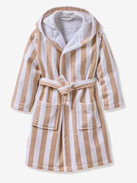 Peignoir enfant rayé Ours personnalisable, avec coton recyclé rayé beige 4 - vertbaudet enfant 