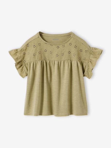 Fille-T-shirt fille manches détails brodés