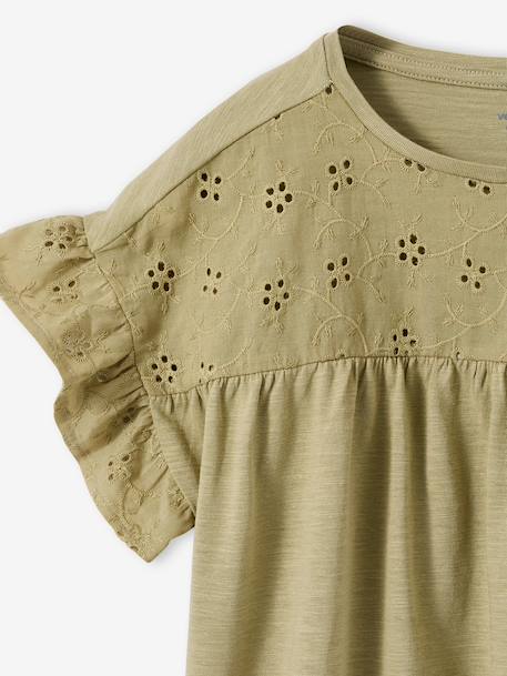 T-shirt fille manches détails brodés corail+écru+kaki 12 - vertbaudet enfant 