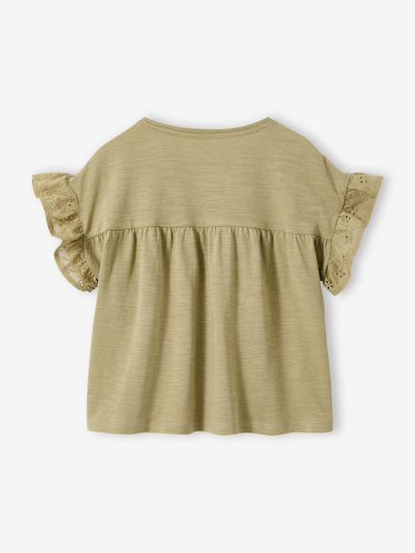 T-shirt fille manches détails brodés corail+écru+kaki 11 - vertbaudet enfant 