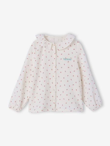 Pyjama fille gaze de coton fleurs écru 2 - vertbaudet enfant 