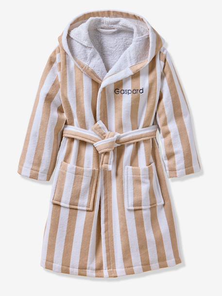 Peignoir enfant rayé Ours personnalisable, avec coton recyclé rayé beige 2 - vertbaudet enfant 
