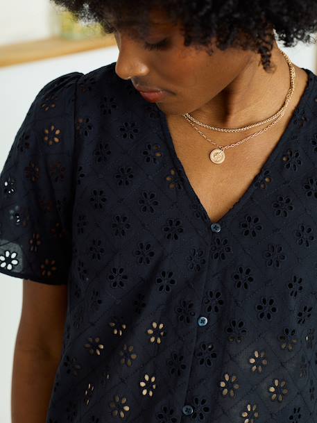 Chemisier grossesse et allaitement en broderie anglaise kaki+noir 14 - vertbaudet enfant 
