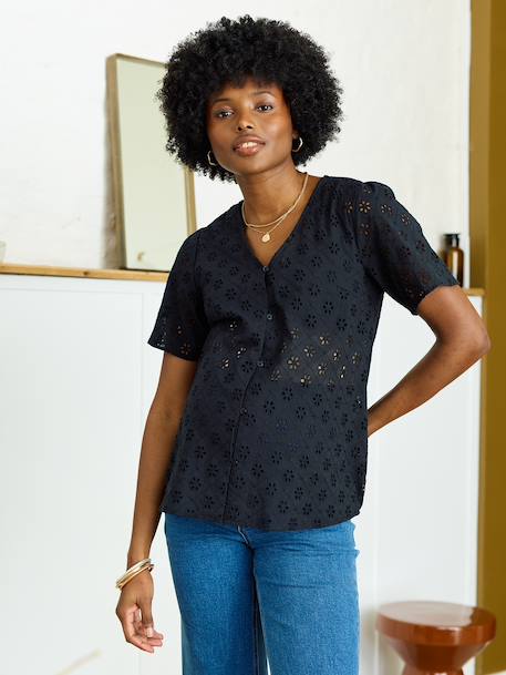 Chemisier grossesse et allaitement en broderie anglaise kaki+noir 15 - vertbaudet enfant 