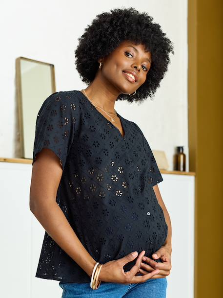 Chemisier grossesse et allaitement en broderie anglaise kaki+noir 16 - vertbaudet enfant 