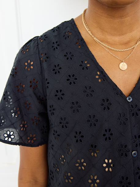 Chemisier grossesse et allaitement en broderie anglaise kaki+noir 12 - vertbaudet enfant 