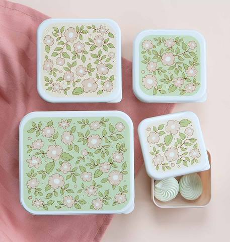 Lot de 4 boîtes à goûter fleurs Vert, rose, blanc 5 - vertbaudet enfant 