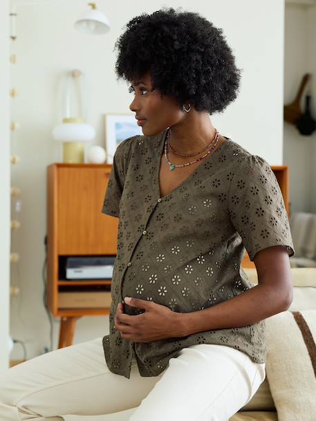 Chemisier grossesse et allaitement en broderie anglaise kaki+noir 7 - vertbaudet enfant 
