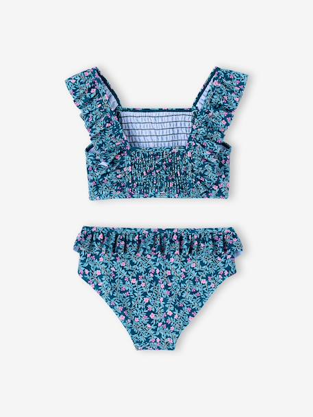 Maillot de bain 2 pièces fille fleurs vert émeraude 3 - vertbaudet enfant 