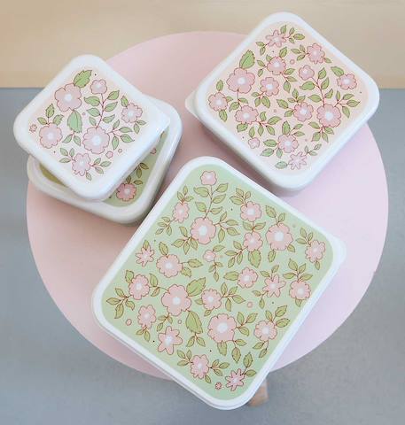 Lot de 4 boîtes à goûter fleurs Vert, rose, blanc 6 - vertbaudet enfant 
