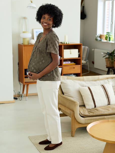 Chemisier grossesse et allaitement en broderie anglaise kaki+noir 2 - vertbaudet enfant 