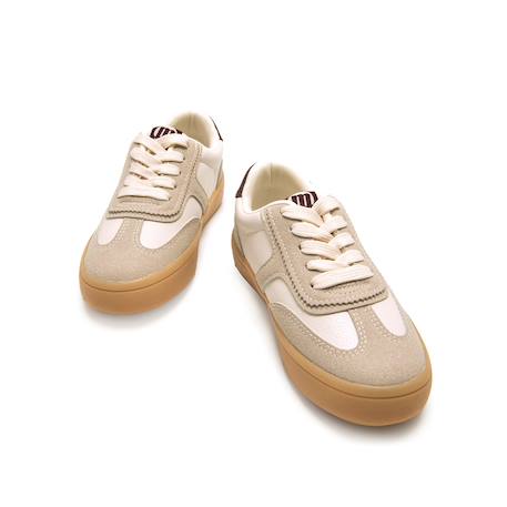 Sneakers garçon synthétique lacets Beige+Blanc noir 6 - vertbaudet enfant 