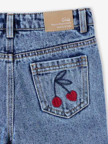 Jean fille mom brodé fleurs bleu clair+bleu moyen 8 - vertbaudet enfant 