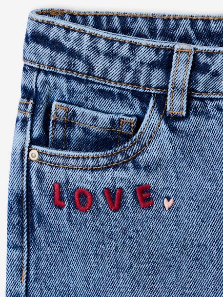 Jean fille mom brodé fleurs bleu clair+bleu moyen 9 - vertbaudet enfant 