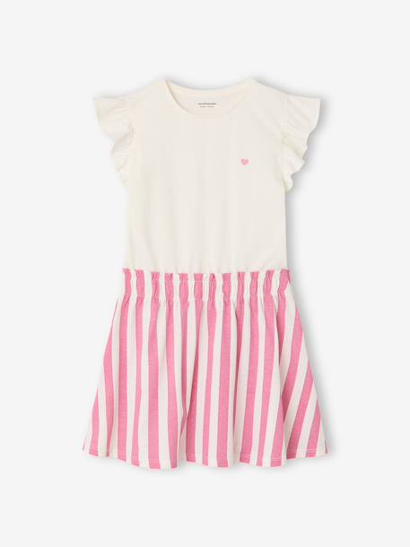 Robe fille effet 2 en 1 écru+indigo+rayé rose+rose pâle 14 - vertbaudet enfant 