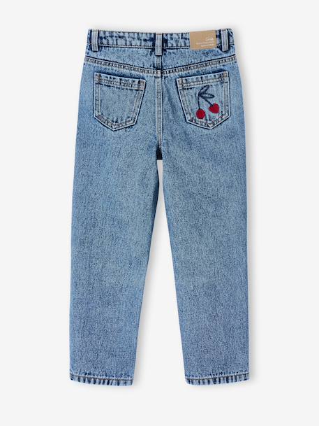 Jean fille mom brodé fleurs bleu clair+bleu moyen 7 - vertbaudet enfant 