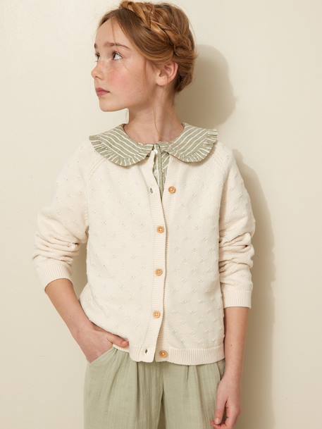 Cardigan  point fantaisie Ecru+Rouge theatre+Sorbet 5 - vertbaudet enfant 