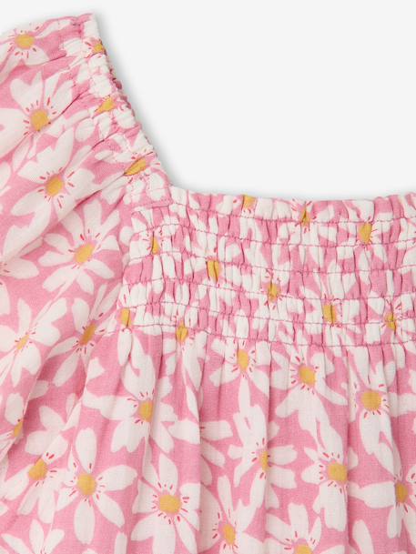 Robe fille à smocks imprimée fleurs rose poudré+vanille 3 - vertbaudet enfant 