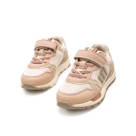 Sneakers filles textile lacets- fermeture adhésive Beige clair+Pink 7 - vertbaudet enfant 
