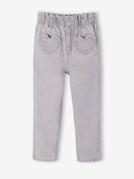 Jean fille paperbag poches coeur bleu moyen+denim brut+denim gris 10 - vertbaudet enfant 