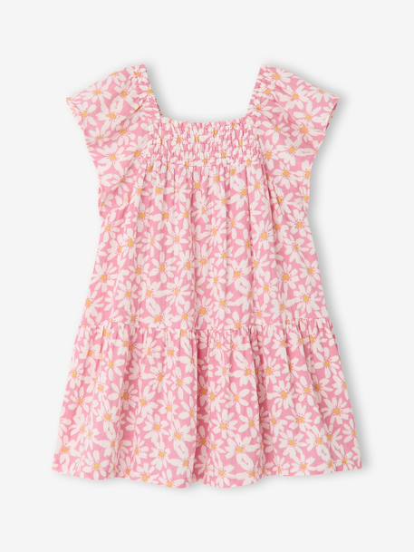 Robe fille à smocks imprimée fleurs rose poudré+vanille 2 - vertbaudet enfant 