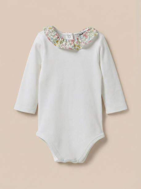 Body col en tissu liberty bébé - coton biologique Blanc doux 1 - vertbaudet enfant 