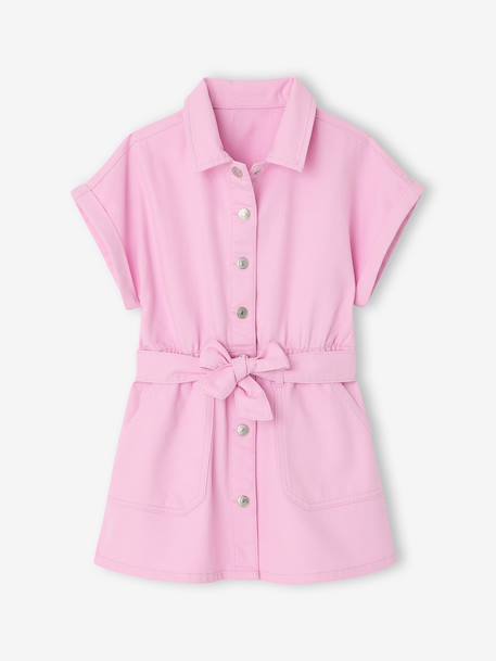 Robe ceinturée fille en twill coton mauve 1 - vertbaudet enfant 